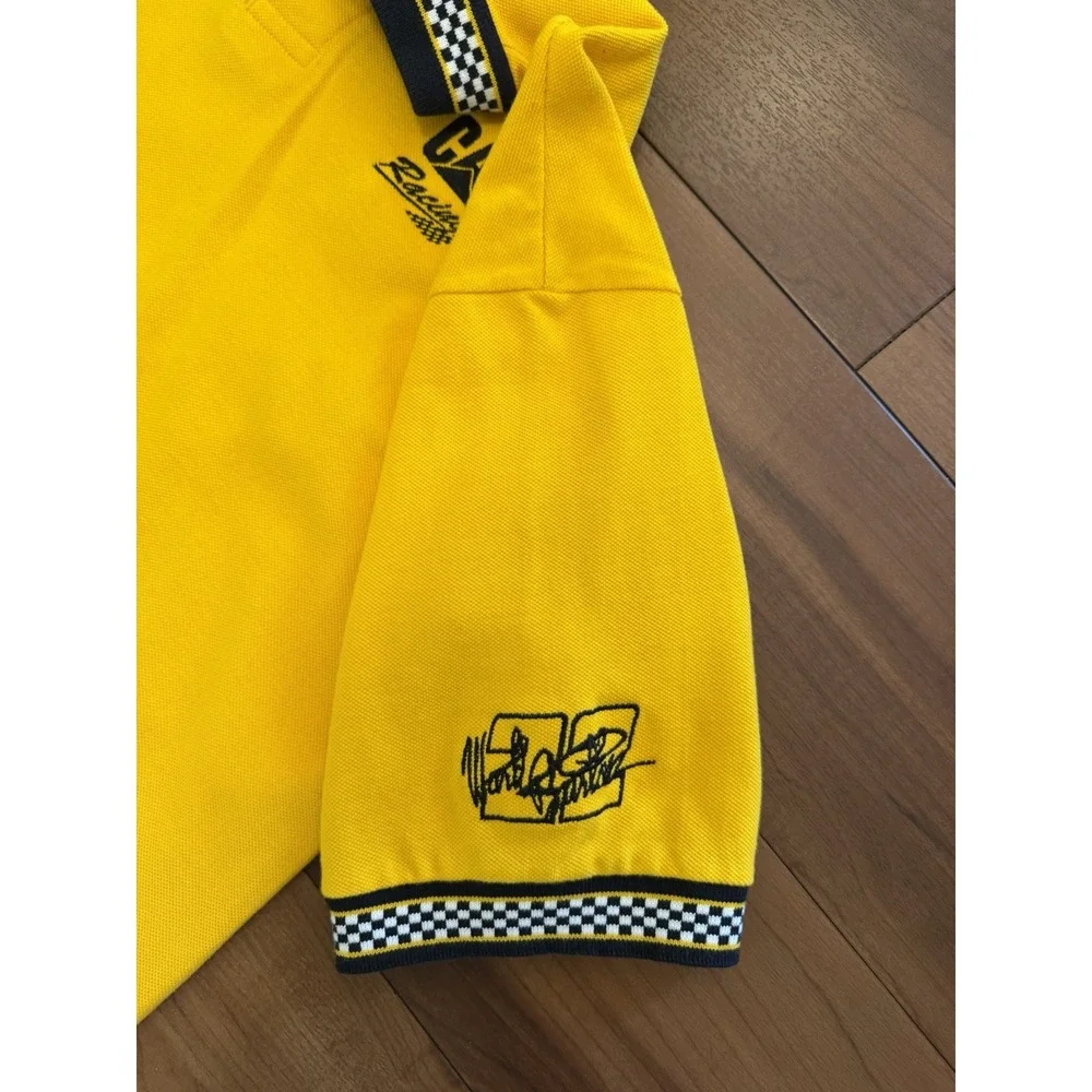 Vintage CAT Racing Polo Shirt Jerzees Yellow Checkered Burton 22 USA Men's Large